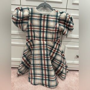 Toddler Christmas plaid dress with puff sleeve